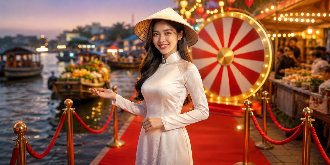 Khung cảnh chợ đêm Can Tho với bàn chơi roulette